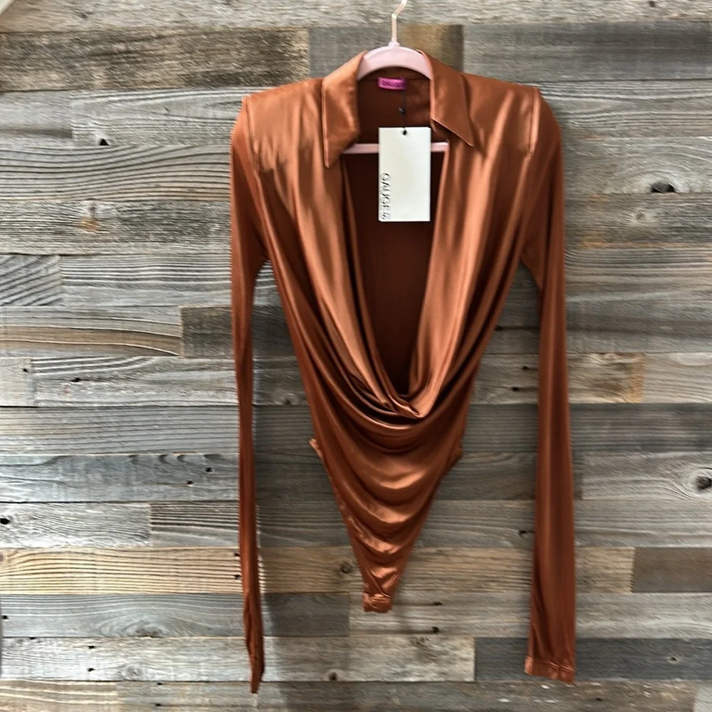Gauge81 Chestnut Brown Bauska Draped Bodysuit Size XS - Picture 2 of 10